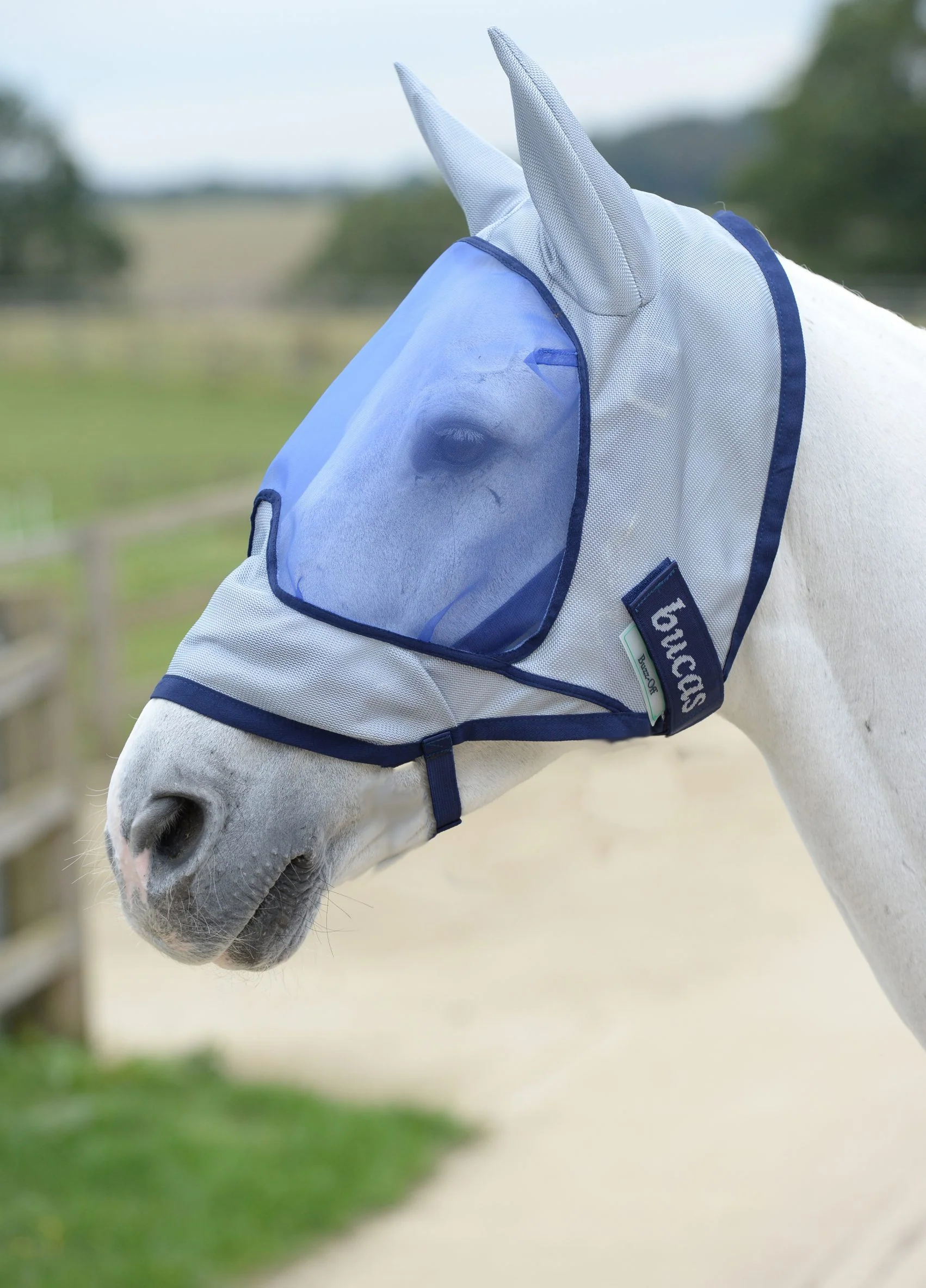 Bucas Buzz Off Deluxe Vliegenmasker, Zilver/Blauw