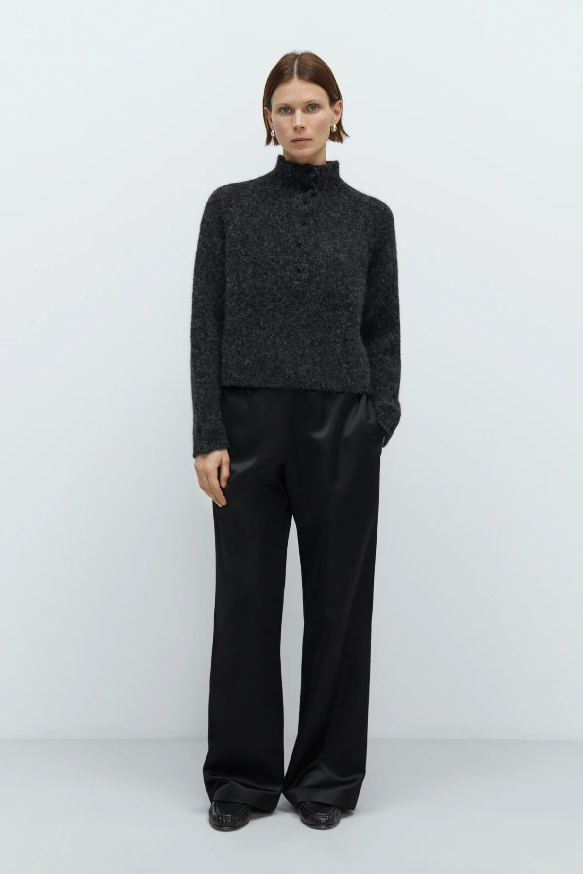 BABY ALPACA POLO SWEATER ANTHRACITE
