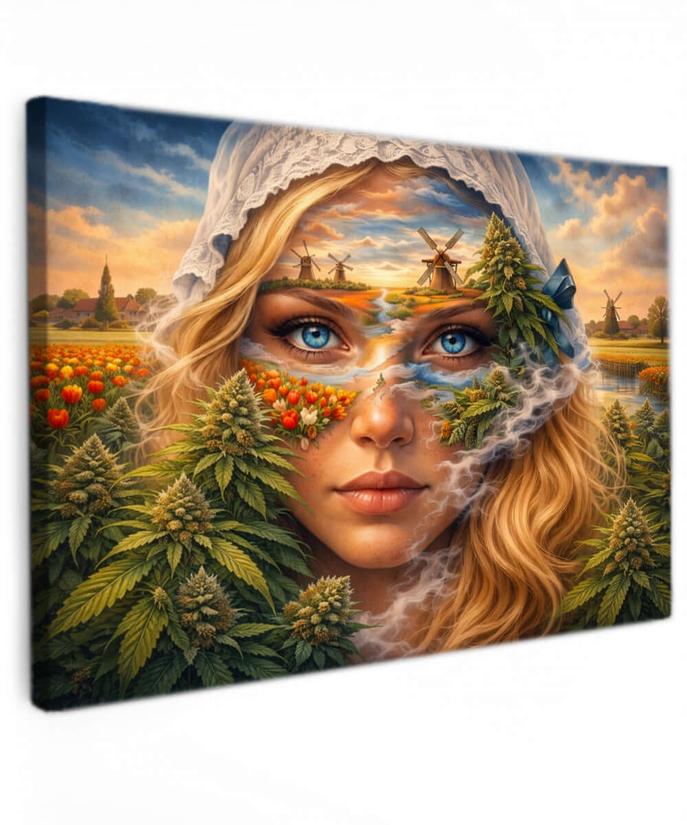 Canvas Schilderij Cannabis Portret Hollandse Molens Canvas Schilderij Cannabis Portret Hollandse Molens