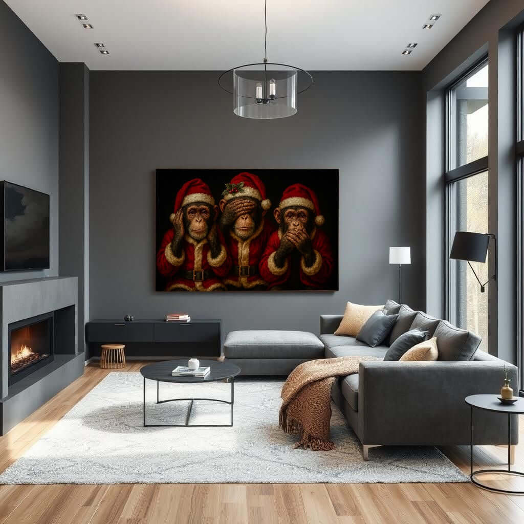 Canvas Schilderij Drie kerst apen - zie hoor spreek no evil - Afbeelding 2