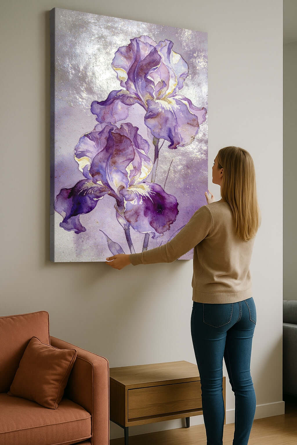 Canvas Schilderij Ethereal Purple Iris Watercolor - Afbeelding 3