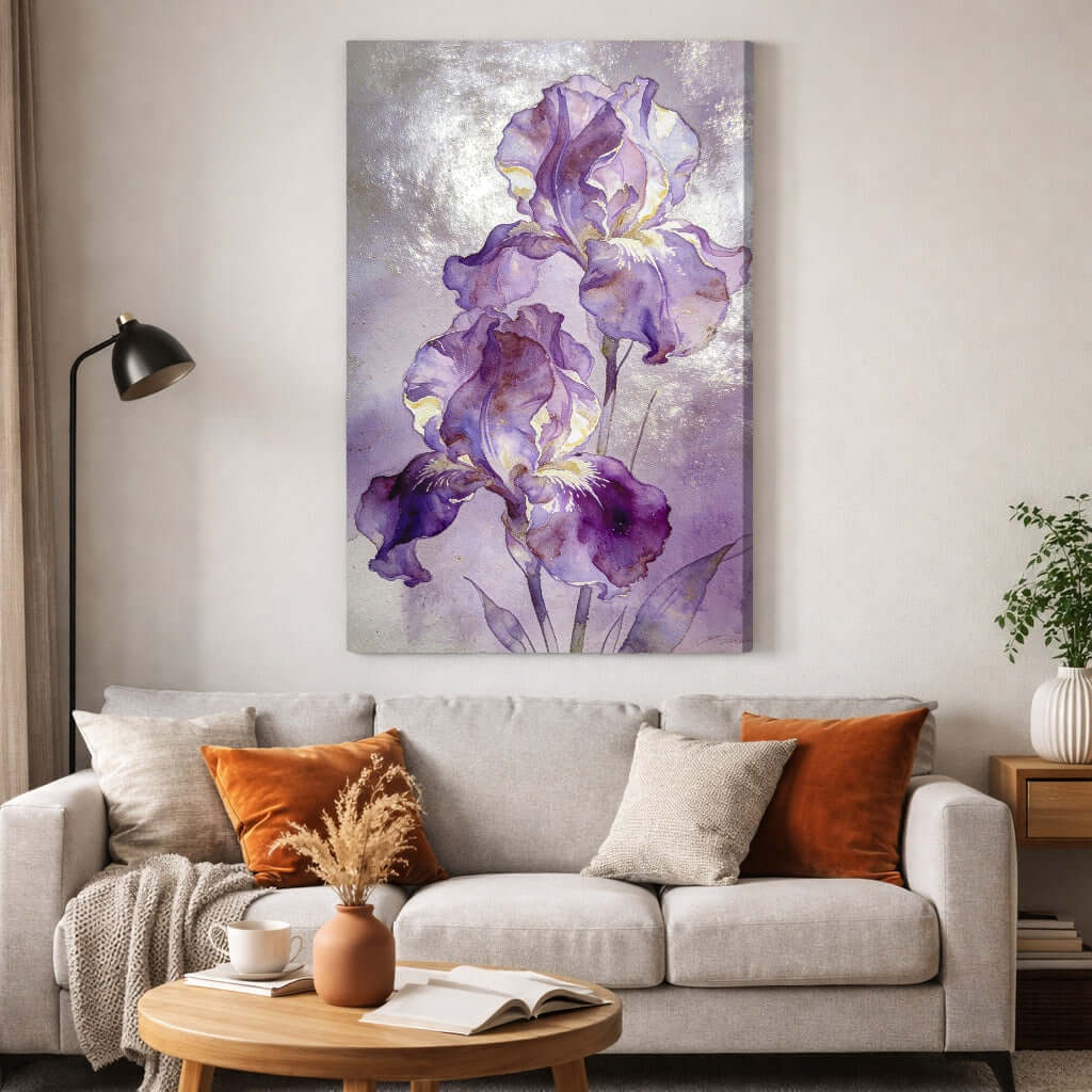 Canvas Schilderij Ethereal Purple Iris Watercolor - Afbeelding 2