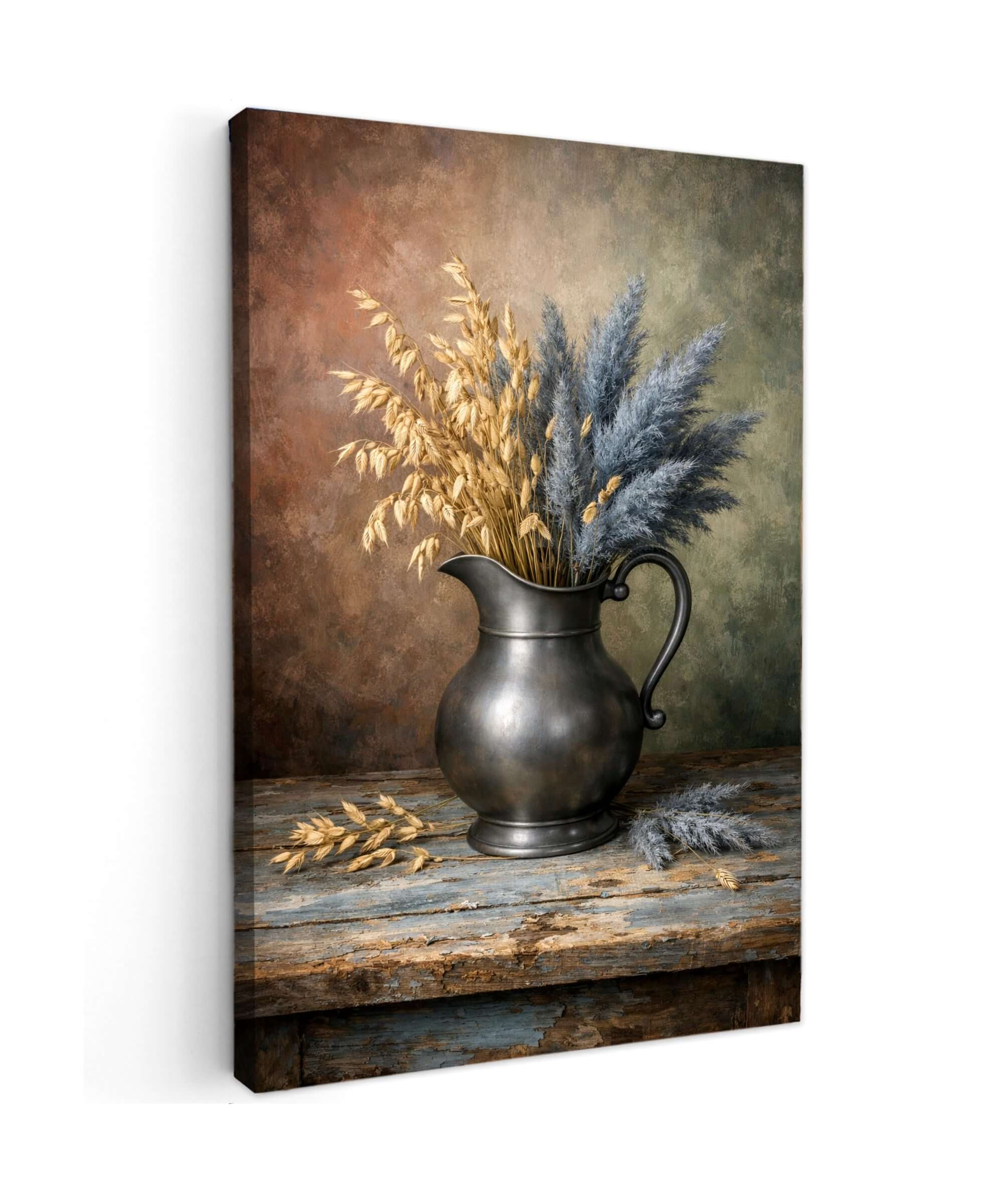 Canvas Schilderij Pampasgras met Gouden Korenaren Antieke Kan Canvas Schilderij Pampasgras met Gouden Korenaren Antieke Kan