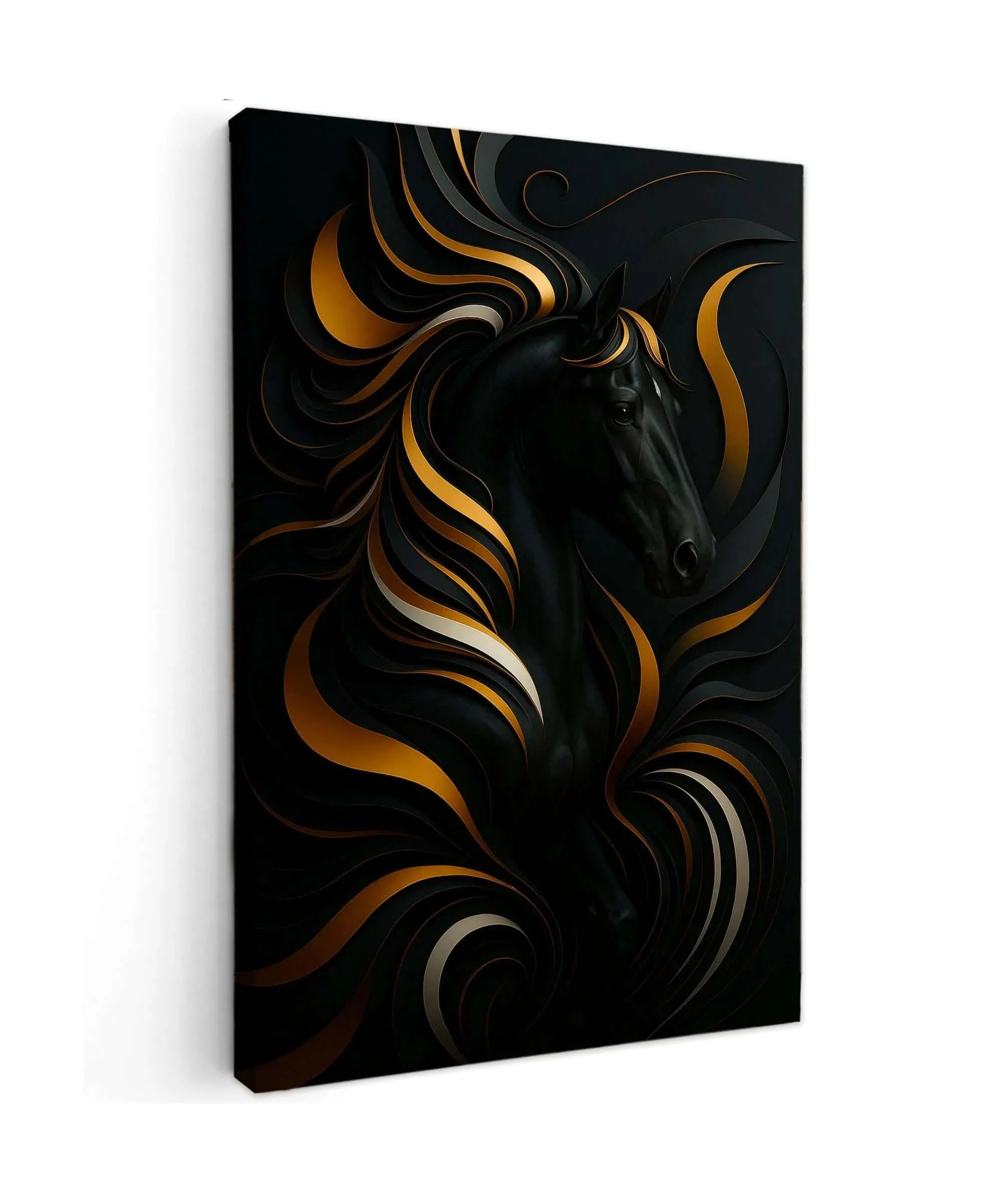 Canvas Schilderij Black & Gold Horse Canvas Schilderij Black & Gold Horse