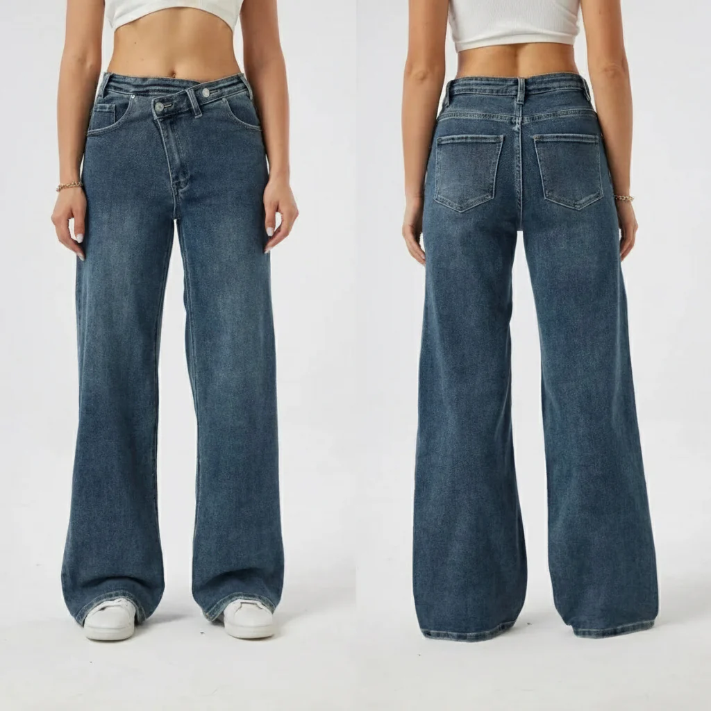 Dad Fit Jeans Relaxed High Waist Medium Blue T6042-1