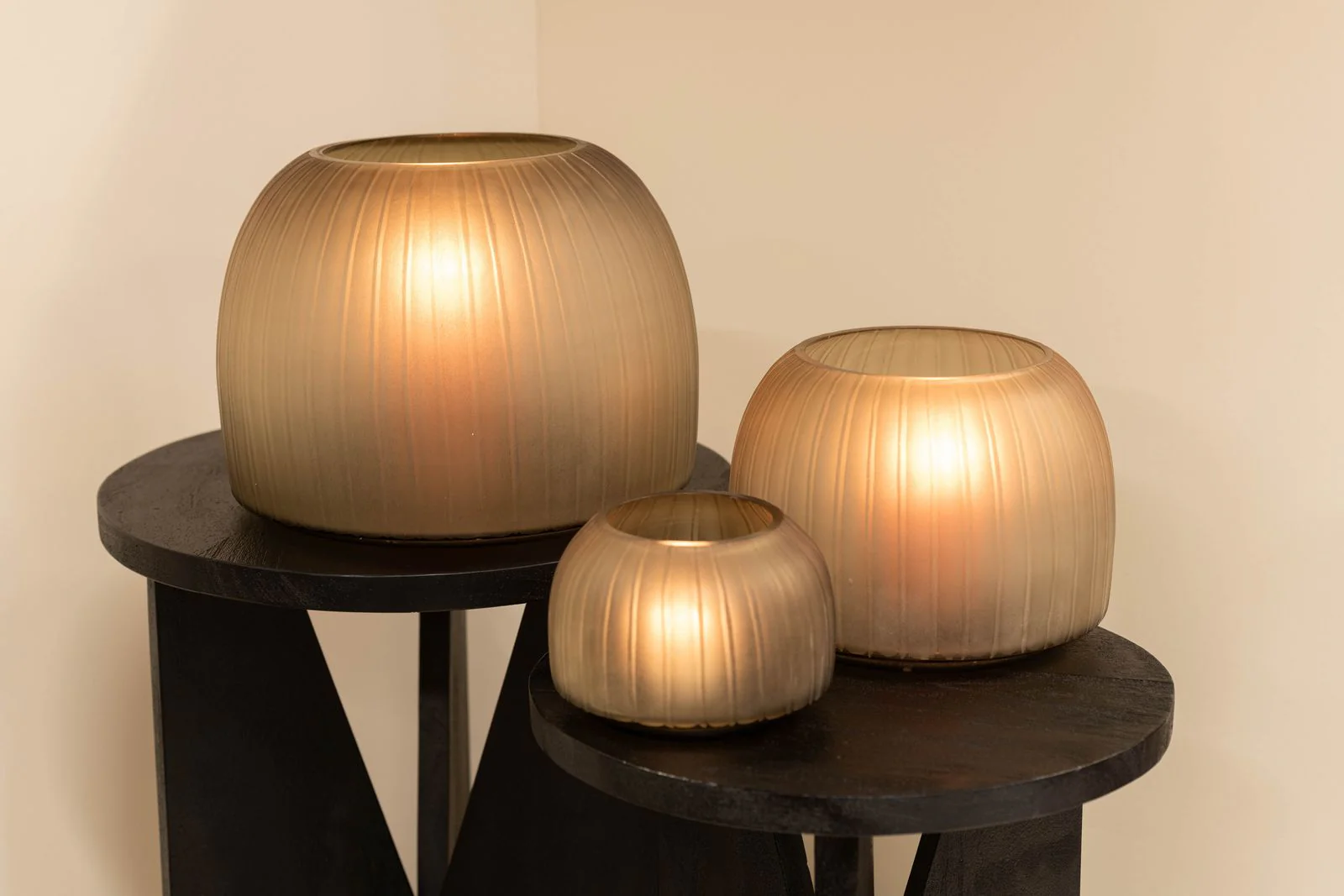 Kandelaar | Glass dome light smoke handcut