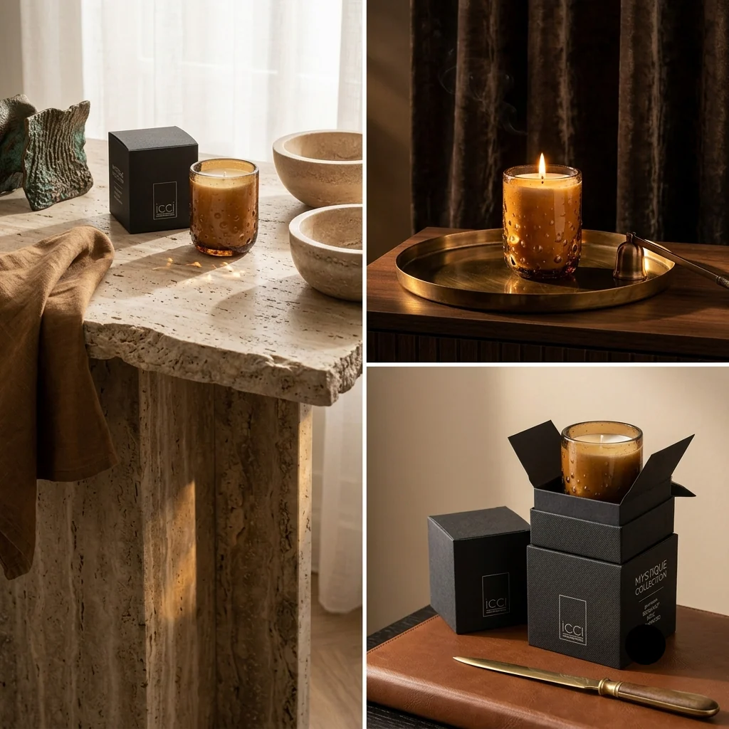 Kaars | Geurkaars Mystique – Handgemaakt Design in Caramel Bubbelglas