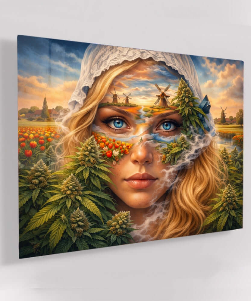 Glas Schilderij Cannabis Portret Hollandse Molens Glas Schilderij Cannabis Portret Hollandse Molens