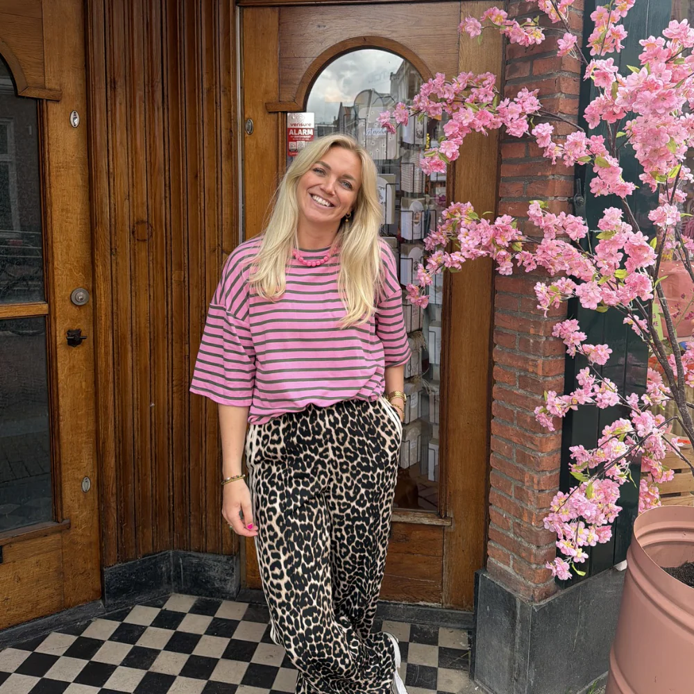 T-shirt streep – Roze/groen