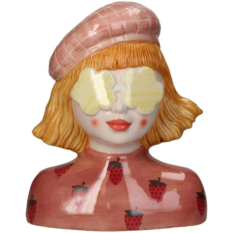 Vaas Meisje aardbei – Roze Aardewerk pot – 24 cm hoog Vaas Meisje aardbei – Roze Aardewerk pot – 24 cm hoog