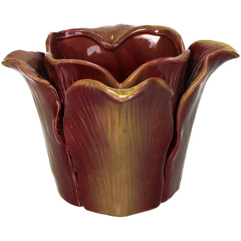 Tulip Twist – Keramieken Bloempot Glans – Paars/Rood – Ø 10 cm ↑ 11 cm