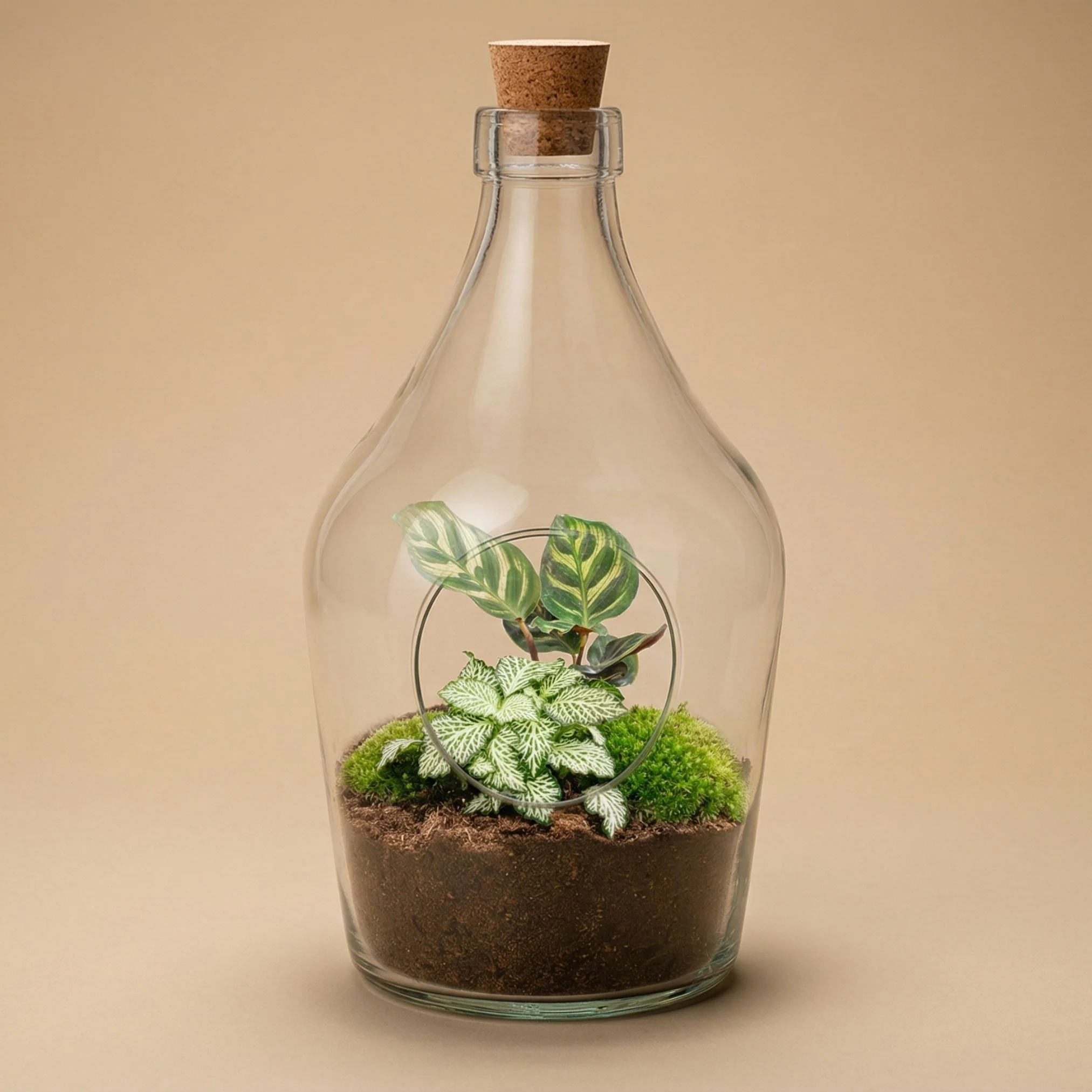 Open terrarium Joss – Calathea Makoyana & Fittonia white Tiger – ↑ 30 cm