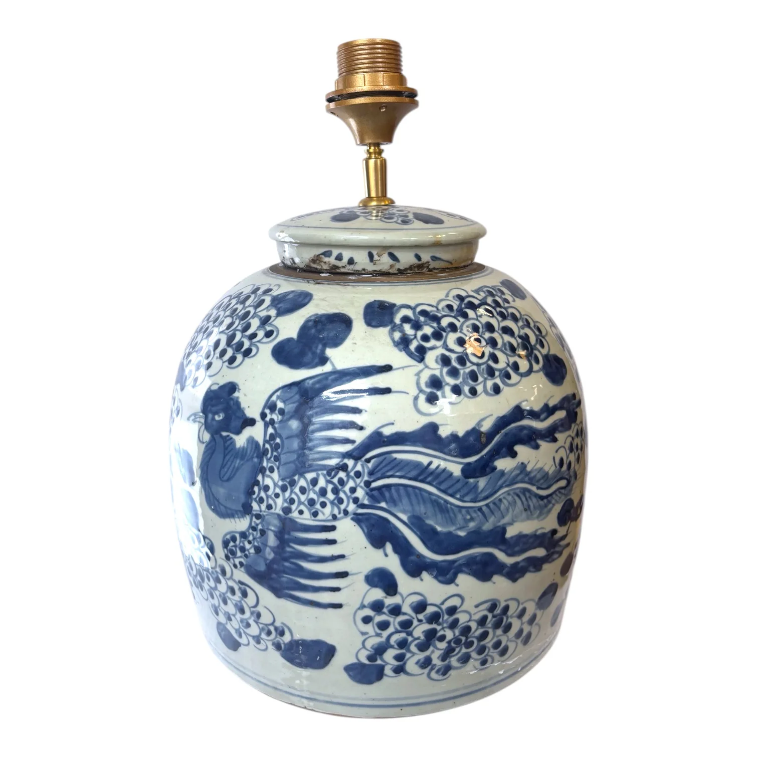 Lampenvoet Chinese gemberpot Feniks blauw Lampenvoet Chinese gemberpot Feniks blauw