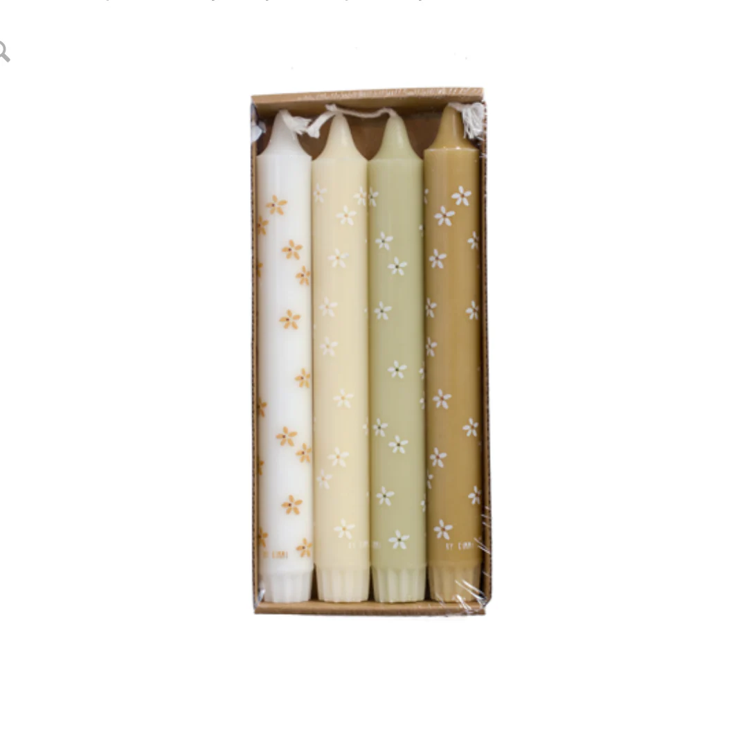 Rustik lys | Dinerkaarsen | Flowers summer | Set van 4 stuks