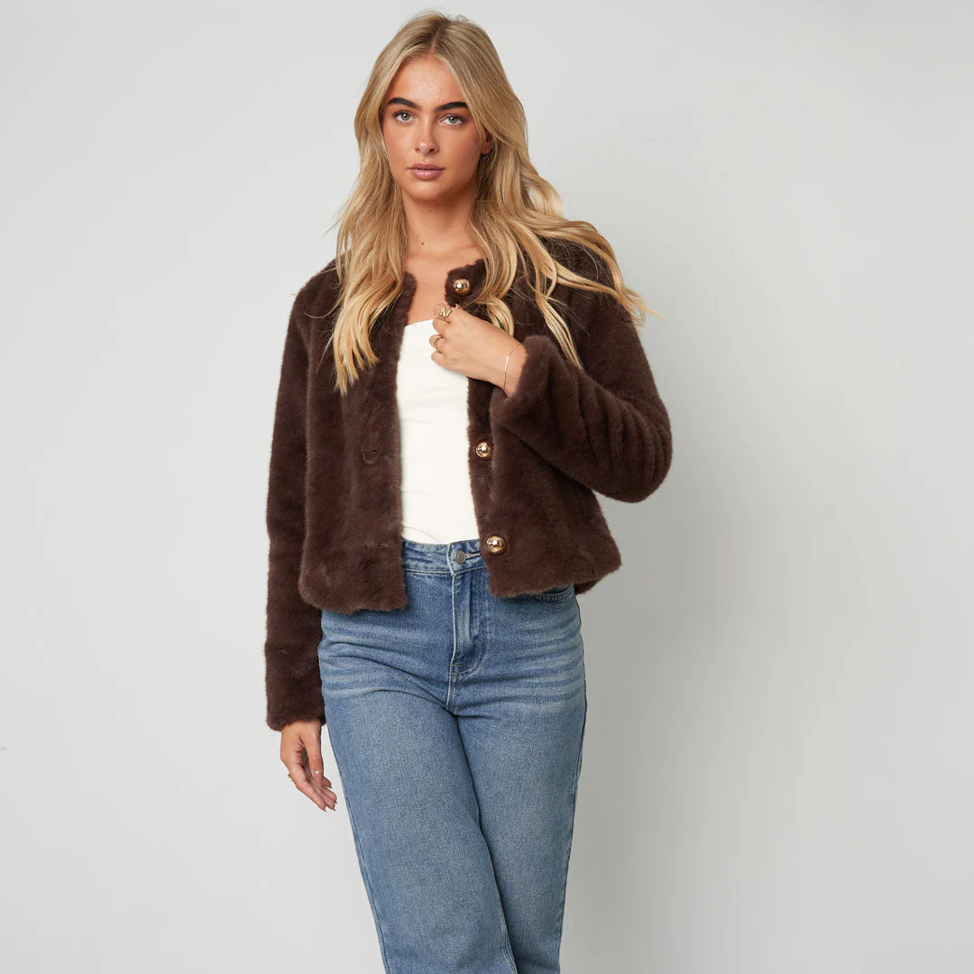 Soft luxe jas Sophie Bruin Maat: S/36 Soft luxe jas Sophie Bruin Maat: S/36