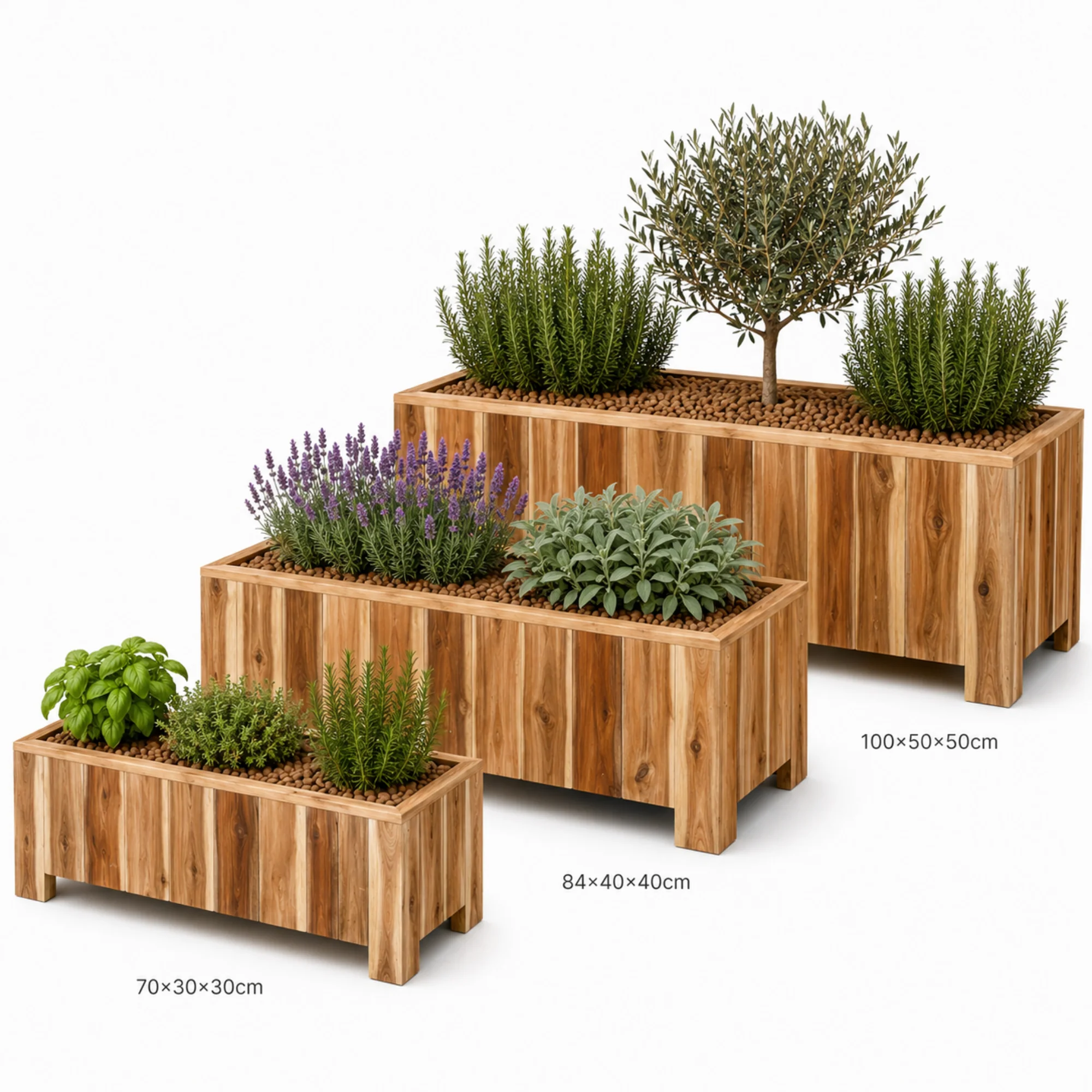 Storm Plantenbakken Set 3 Stuks Rechthoekig S/M/L Naturel Geolied Acaciahout FSC