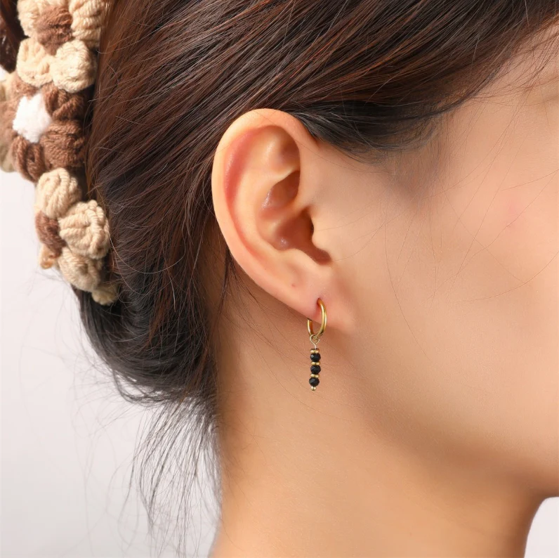 Triple Bead Hoop Black E56143-1