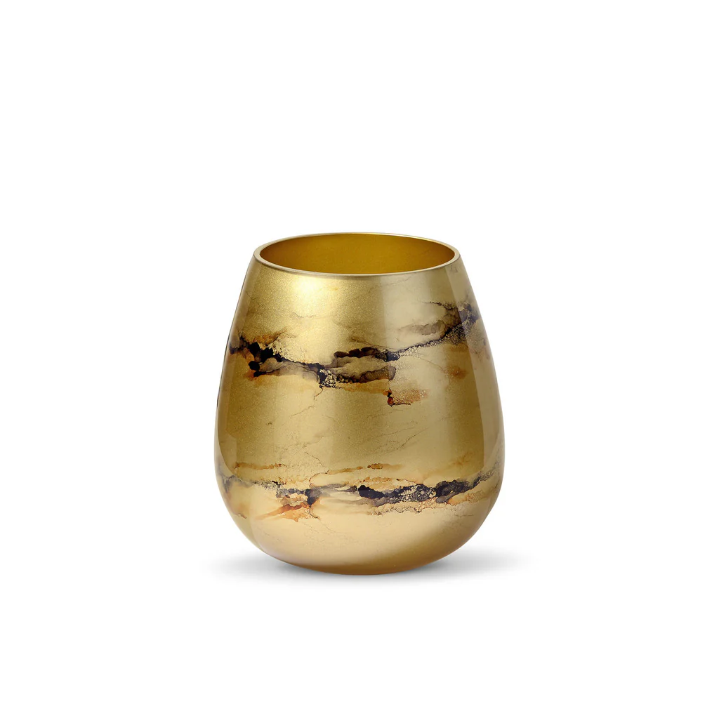 Vaas Goud, Glas Marmer, Elegante, Hoogte 21 cm