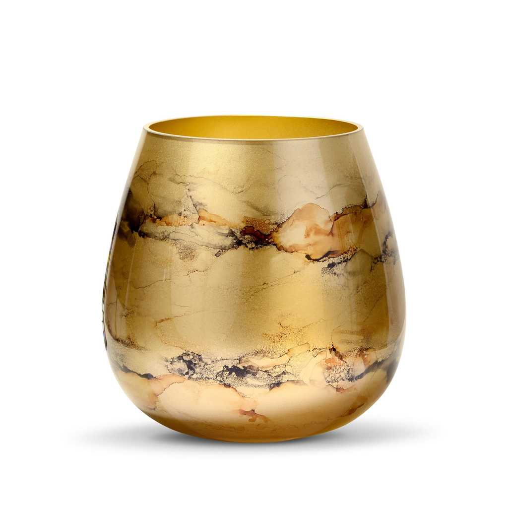 Vaas Goud, Glas Marmer, Elegante, Hoogte 25 cm