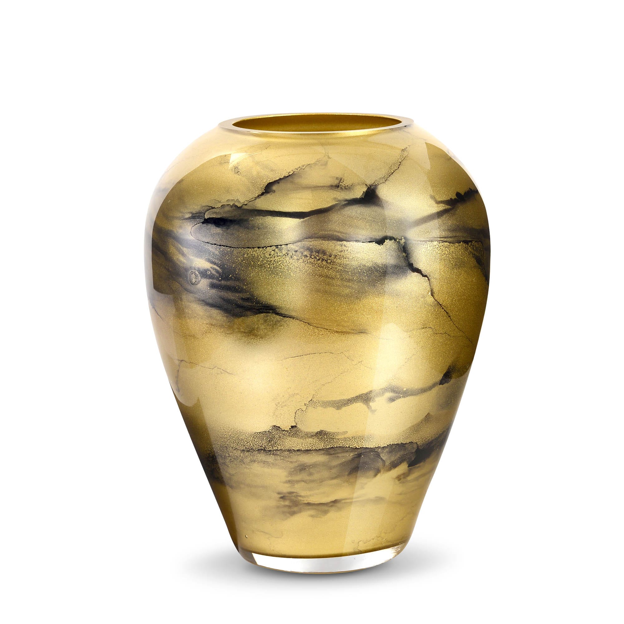 Vaas Goud, Glas Marmer, Elegante, Hoogte 27 cm