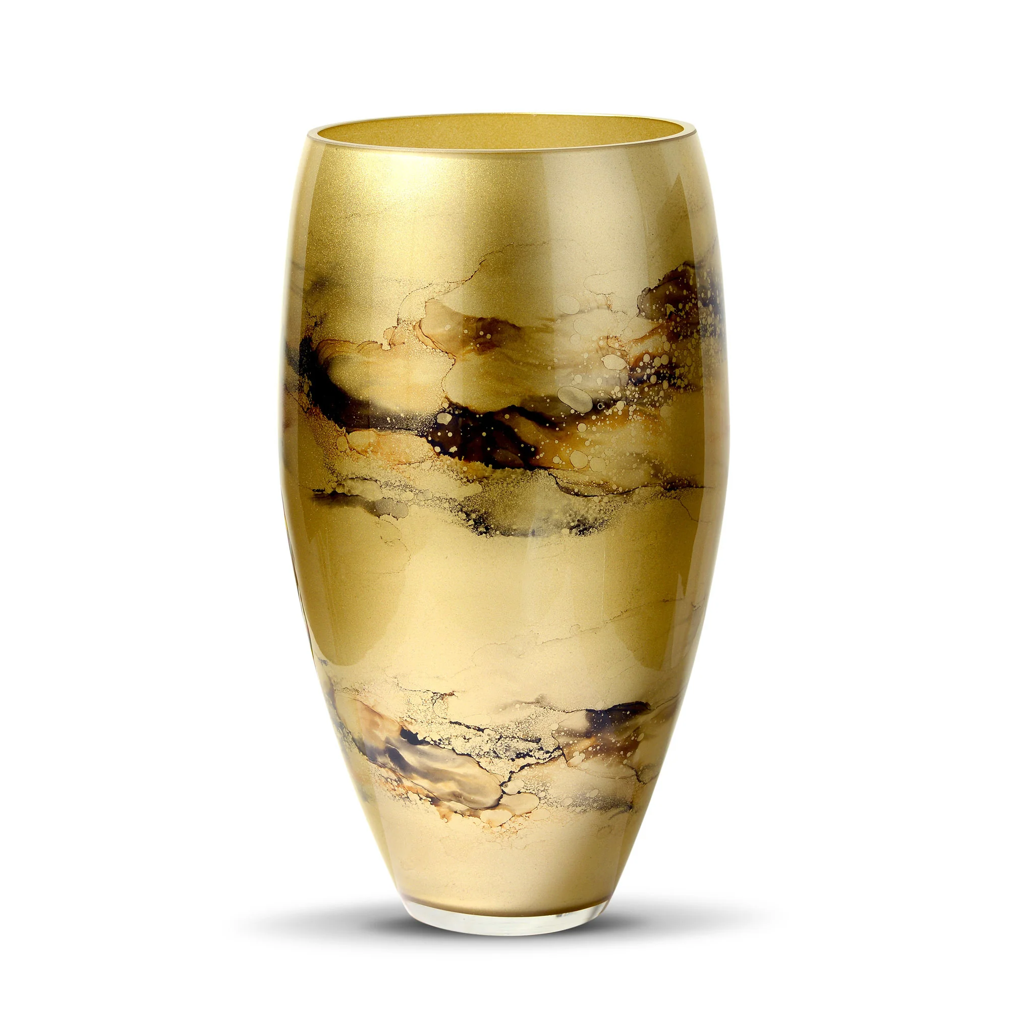 Vaas Goud, Glas Marmer, Elegante, Hoogte 38 cm