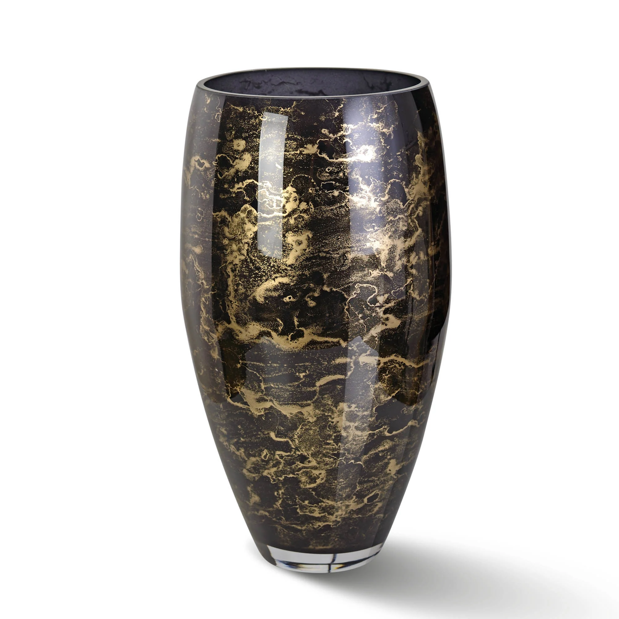 Vaas Zwart, Glas Marmer, Elegante, Hoogte 38 cm
