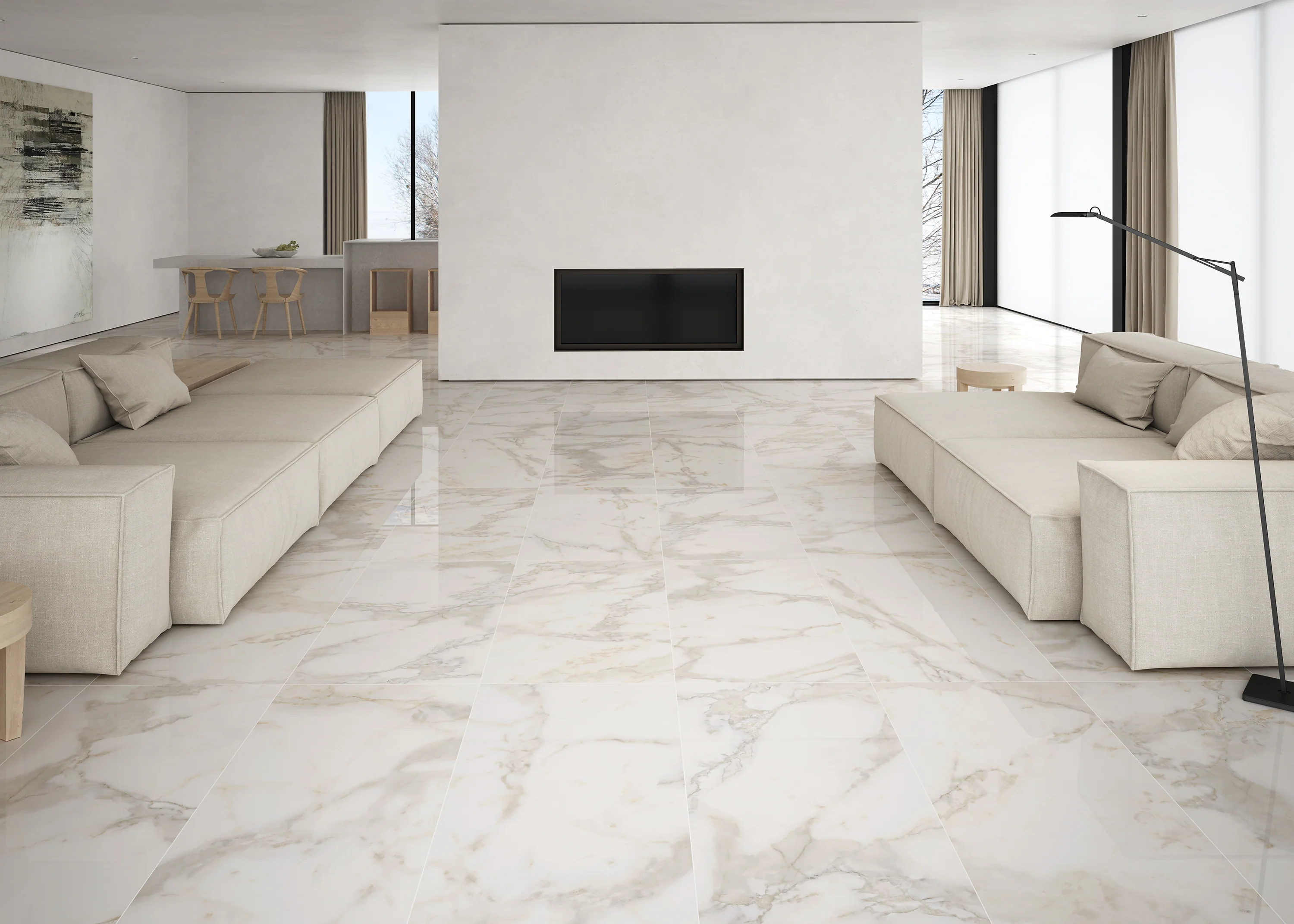 Vloertegel Calacatta Gold 60x120 cm – Porselein Glans Gerectificeerd – Marmerlook Wit Goud - Afbeelding 2