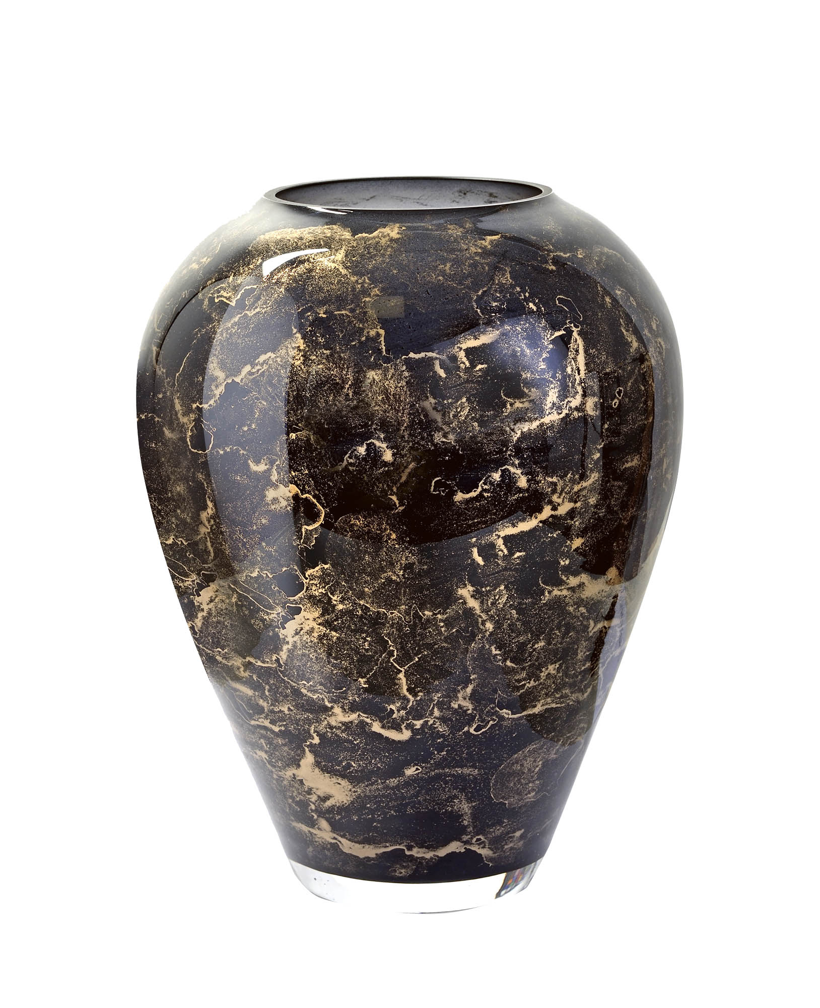 Vaas Zwart, Glas Marmer, Elegante, Hoogte 27 cm