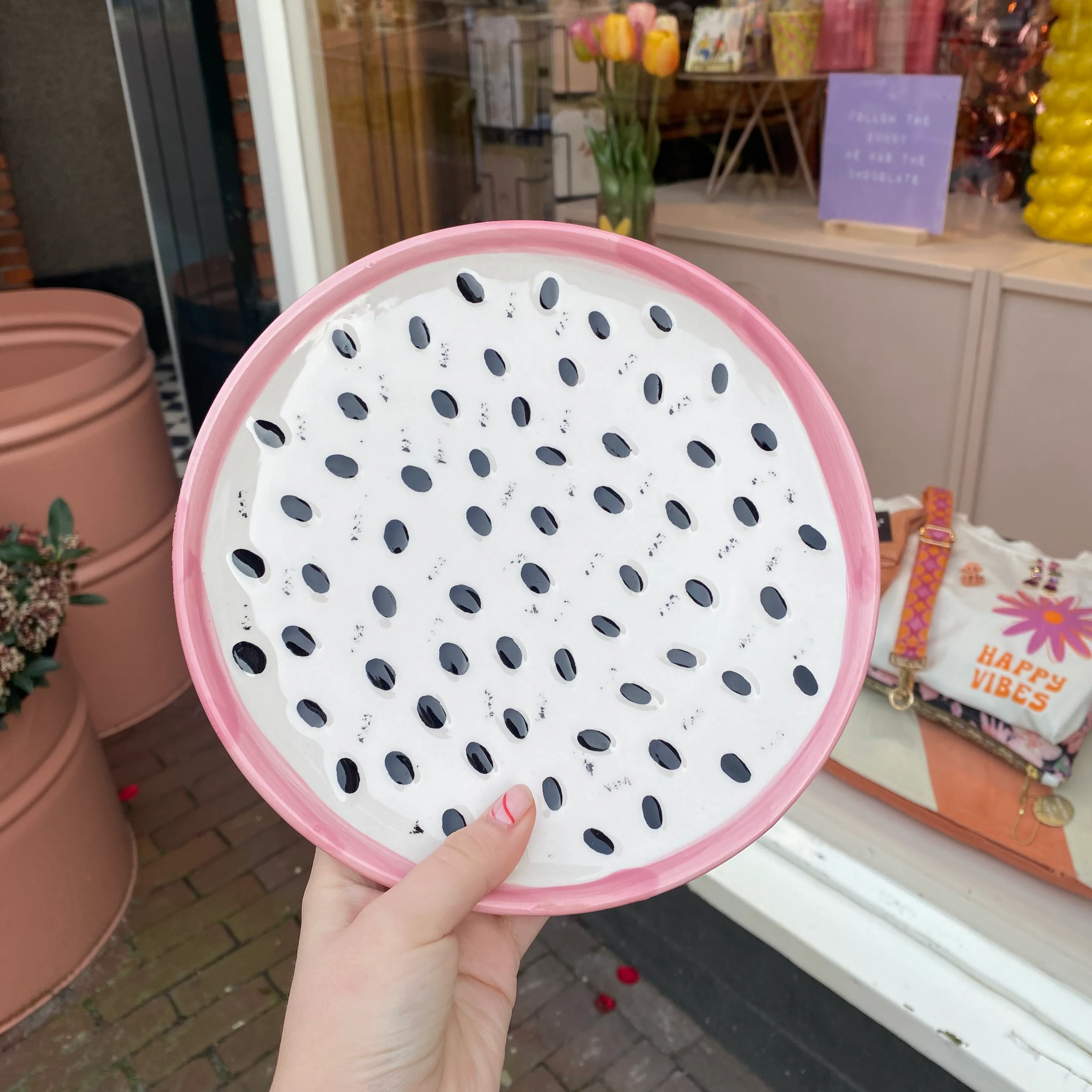 Bord fruit – Roze/wit
