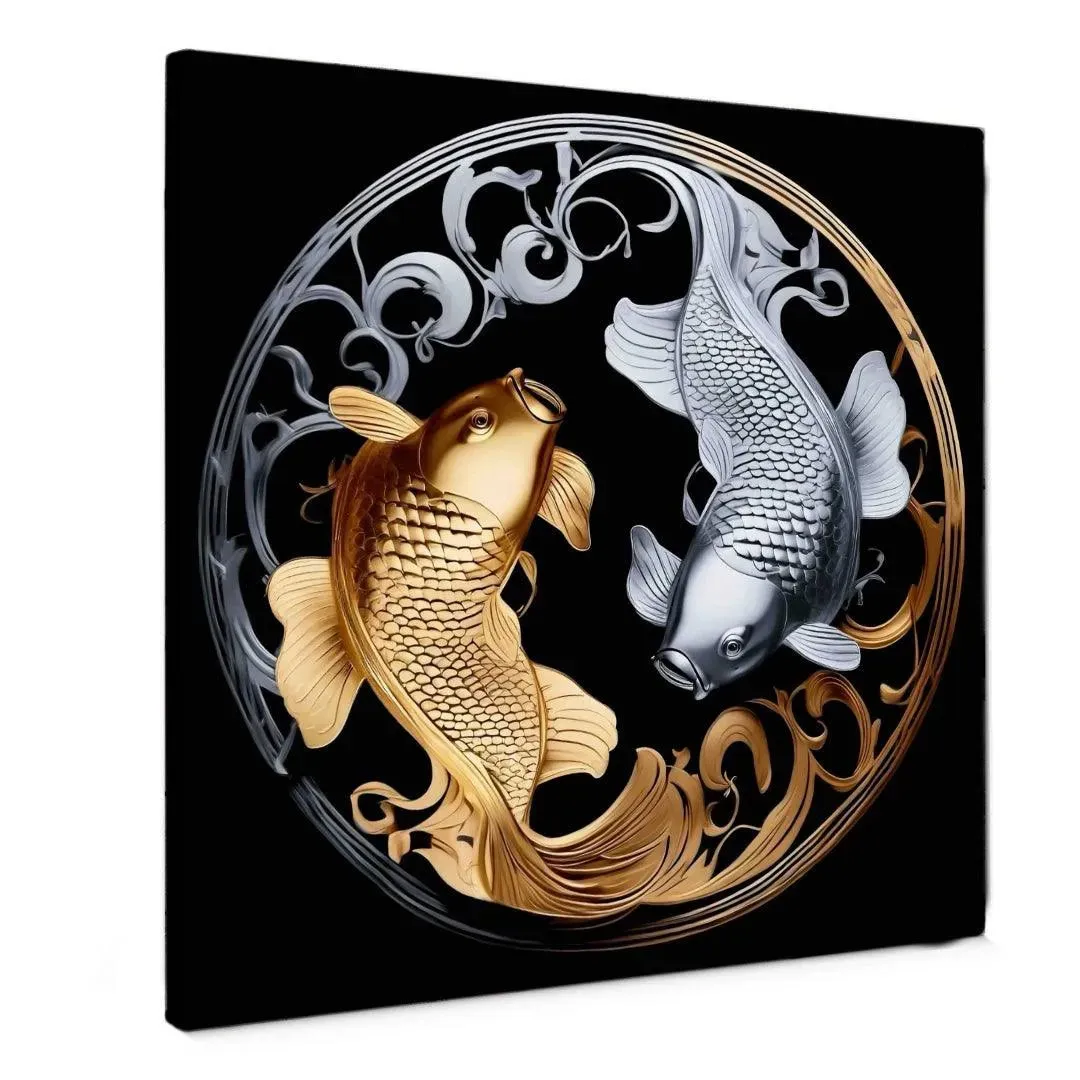 Canvas Schilderij yin & yang Carp Gold Silver Canvas Schilderij yin & yang Carp Gold Silver