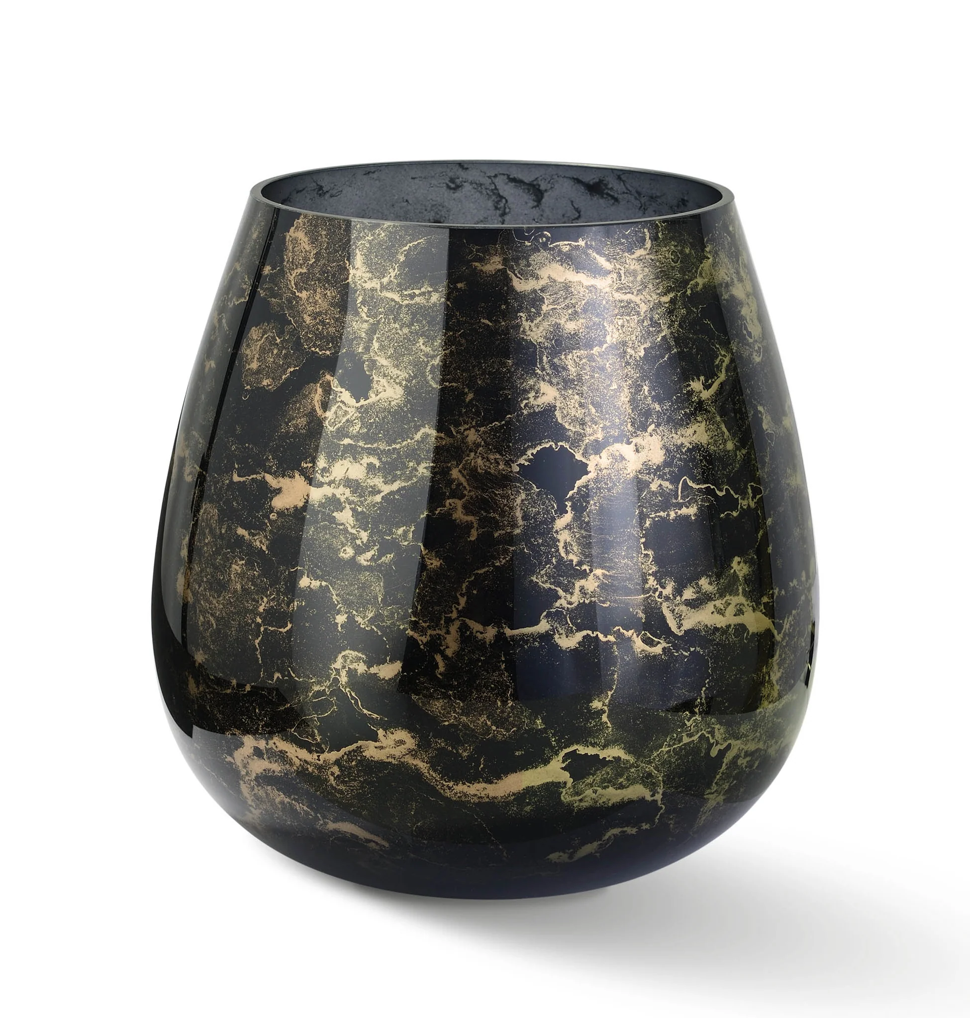 Vaas Zwart, Glas Marmer, Elegante, Hoogte 25 cm