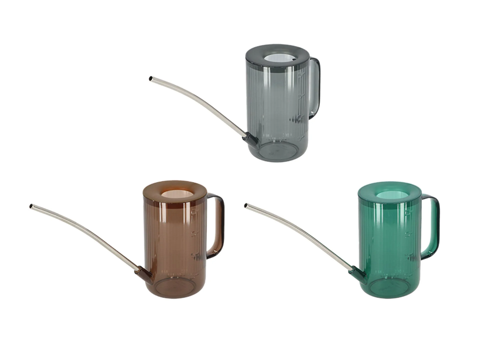 Geribbelde gieter – 22 cm – Kunststof met RVS tuit – Grijs – Groen – Bruin