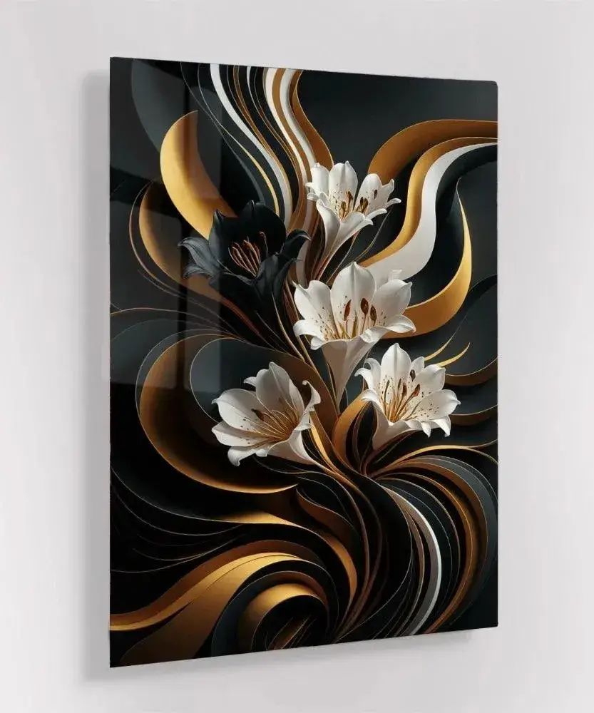 Glas Schilderij Black & Gold Elegance Glas Schilderij Black & Gold Elegance