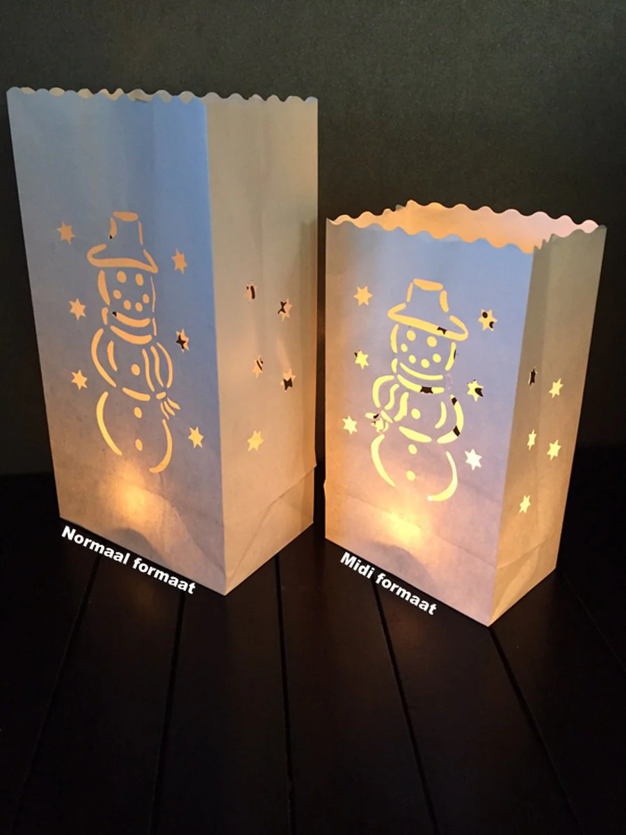 10 x Candle bag Sneeuwpop-Candlebag-kaarszakje-lichtzakje-windlicht-papieren kaars houder-lichtzak-sfeerlicht-theelicht