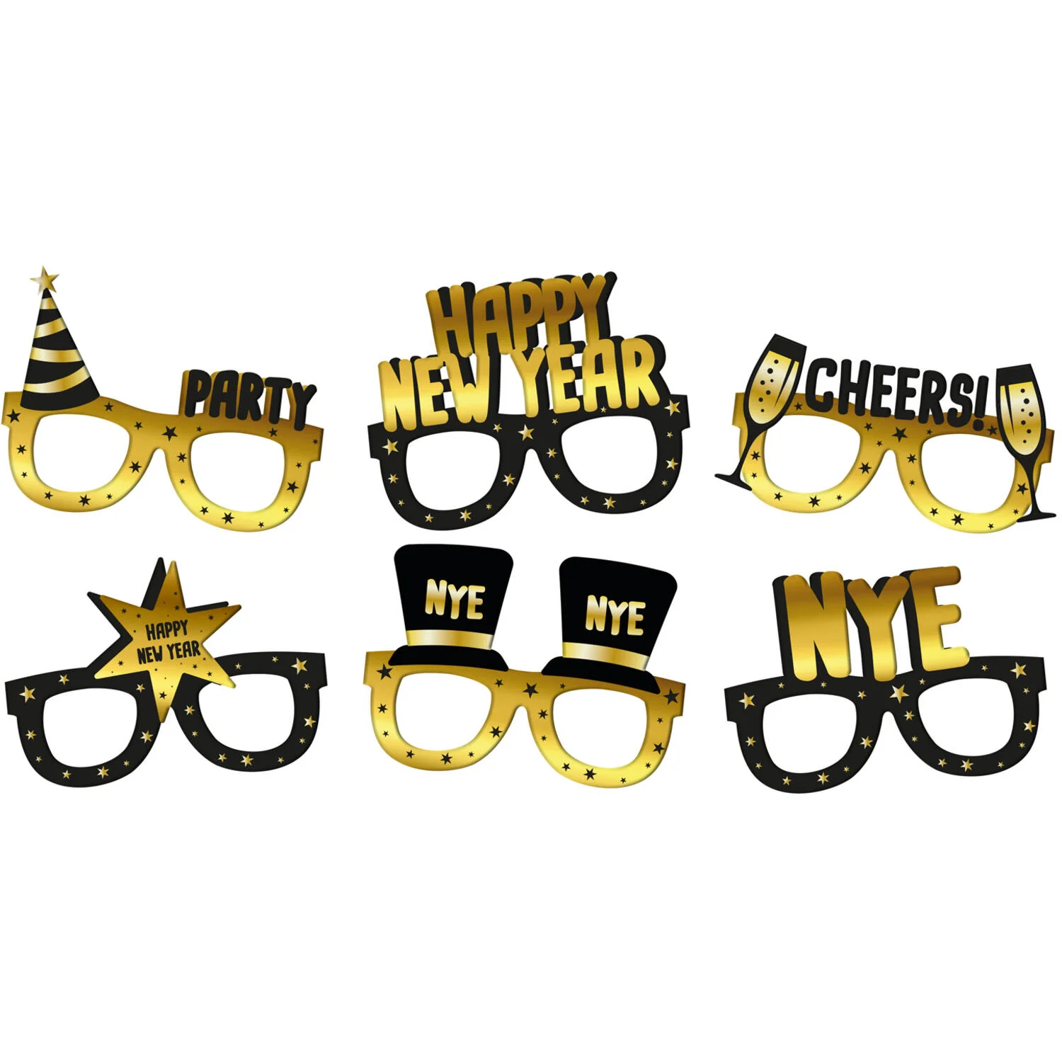 Folat Brillen Papier BlackGold HNY 6 stuks Folat Brillen Papier BlackGold HNY 6 stuks