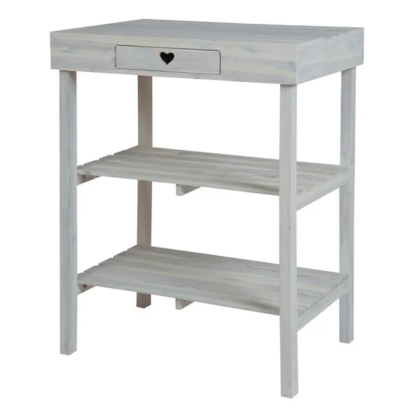 Oppottafel Lignum Wit met Lade Acaciahout 50 x 70 x 90 cm