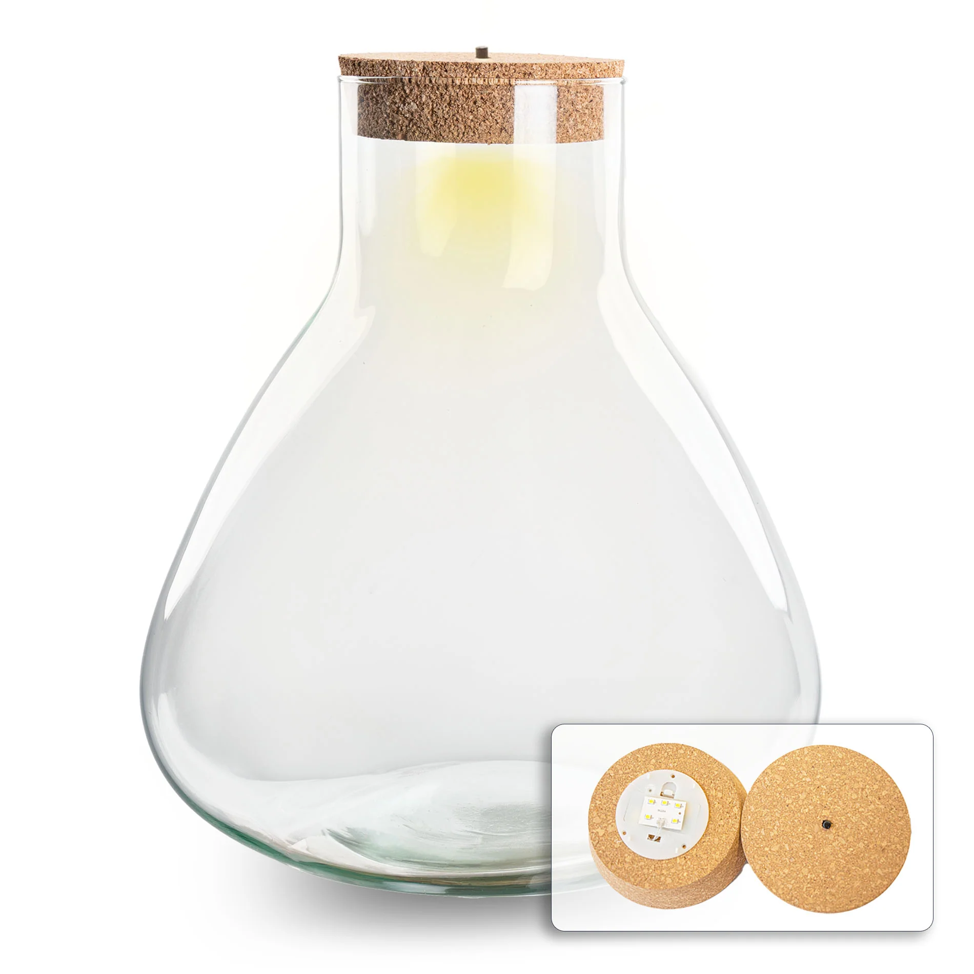 Terrarium fles ‘Sam XL’ – Incl. LED-kurk – Gesloten terrarium Ø 30 cm ↑ 32 cm