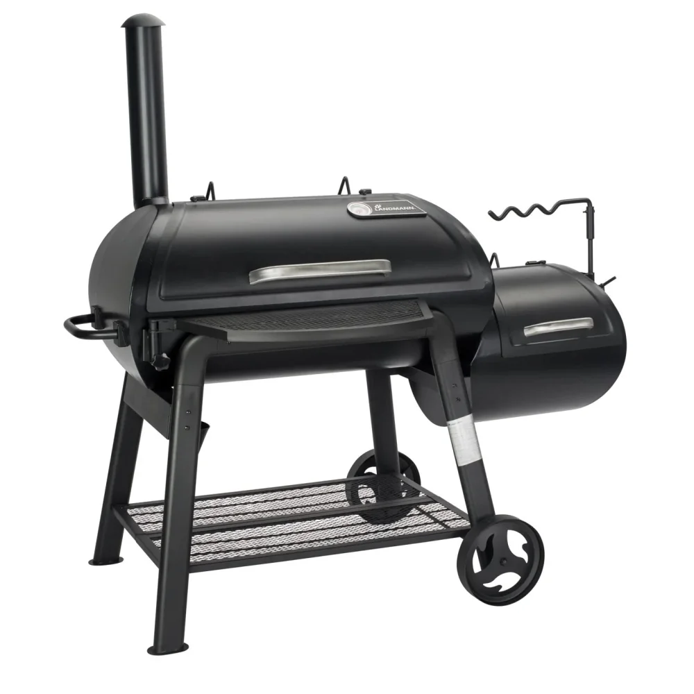 LANDMANN Vinson 500 Professionele Offset Smoker – 4-in-1 BBQ – 18 Personen – Zwart