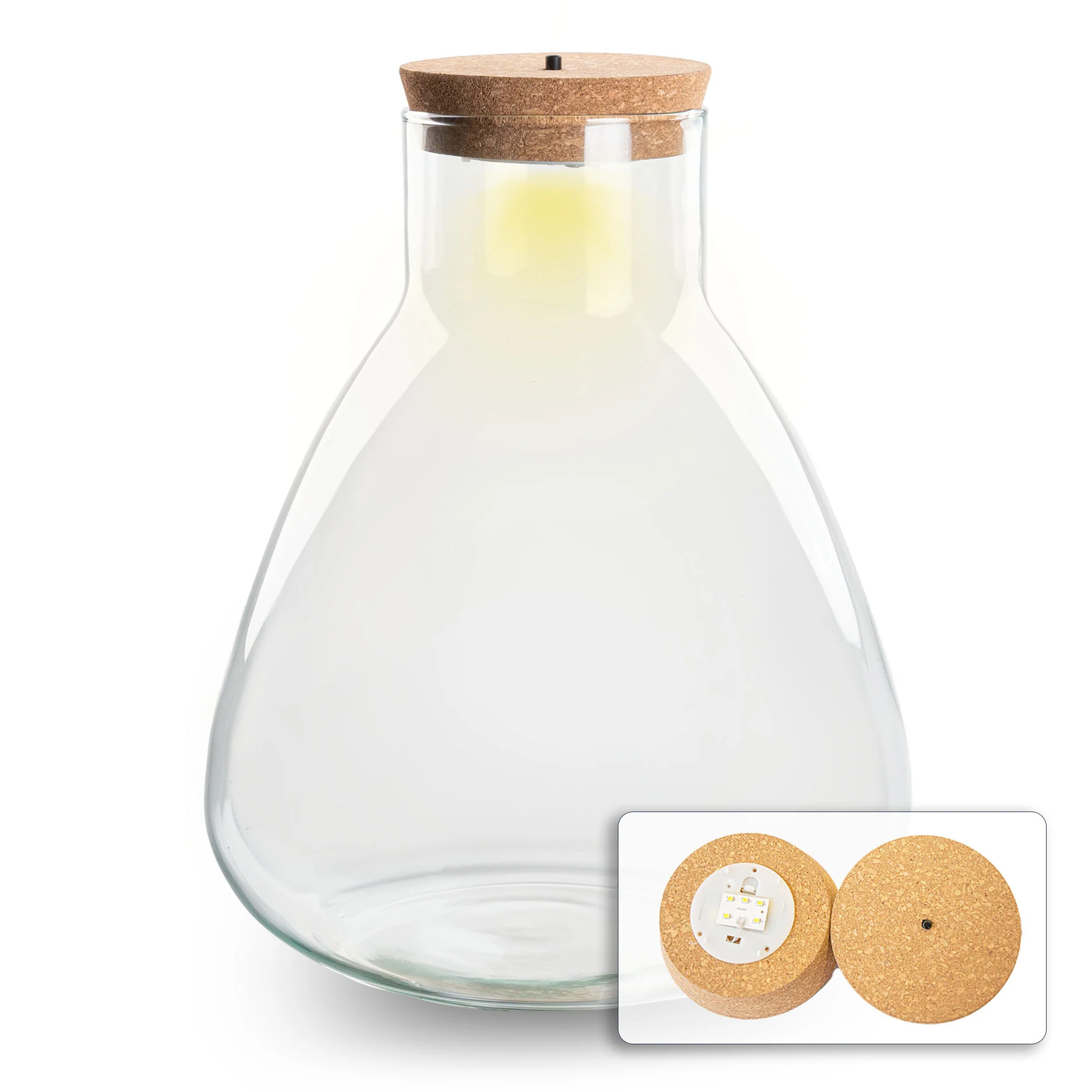 Terrarium fles ‘Sam’ – Incl. LED-kurk – Gesloten terrarium  Ø 24,5 cm ↑ 30 cm