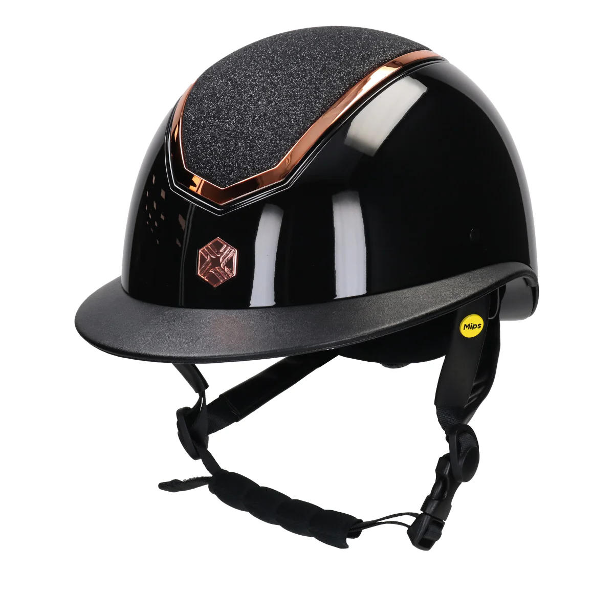 Charles Owen Veiligheidshelm Kylo Glossy Brede Klep met MIPS, Zwart/Rose Gold Charles Owen Veiligheidshelm Kylo Glossy Brede Klep met MIPS, Zwart/Rose Gold
